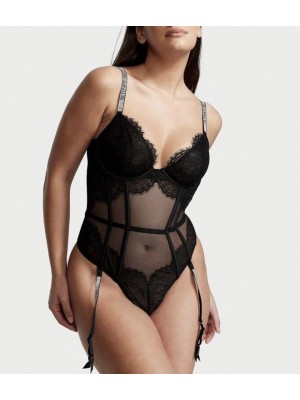 Боди Victoria’s Secret Black Demi Teddy with Shine Straps & Garters