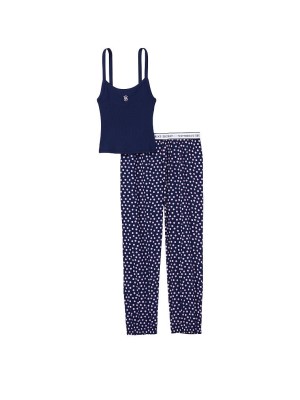 Пижама Cotton Tank Jogger Pajama Set Victoria’s Secret Ensign Navy Polka Dot