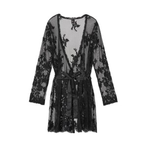 Халат с кружевом Embroidered Black Lace Robe Victoria’s Secret