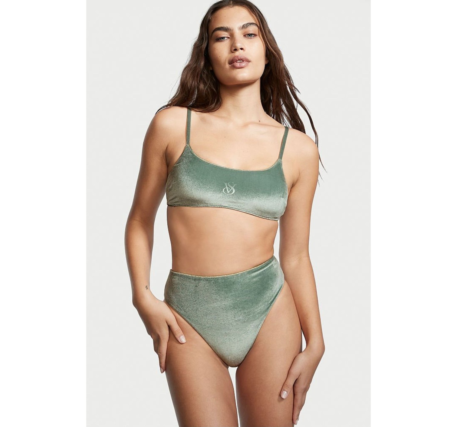 Купальник велюровый Triangle Velvet Cadette Green High-rise bikini bottom