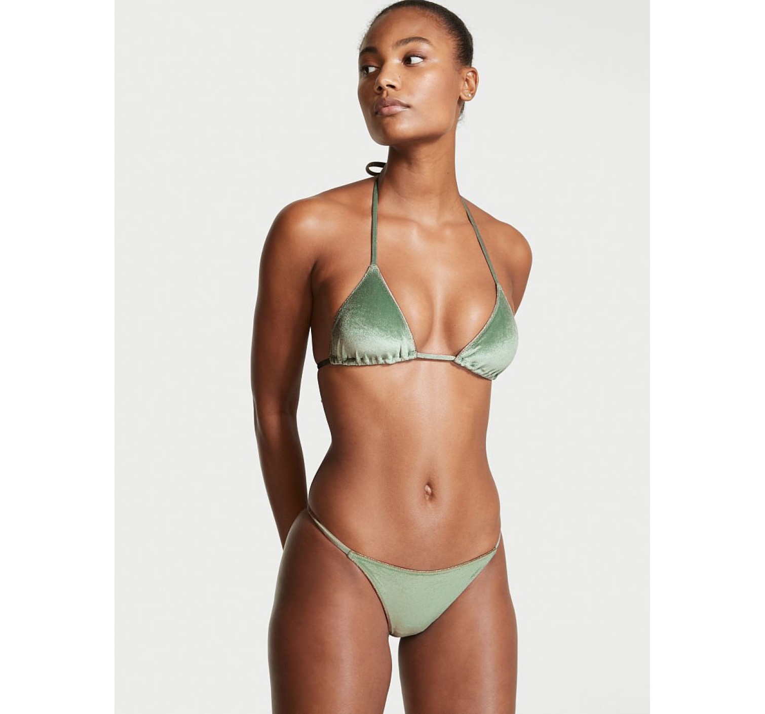 Купальник велюровый Triangle Velvet Cadette Green High-rise bikini bottom