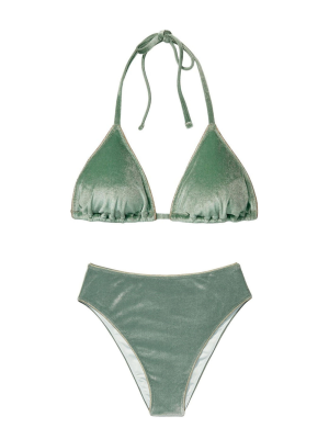 Купальник велюровый Triangle Velvet Cadette Green High-rise bikini bottom