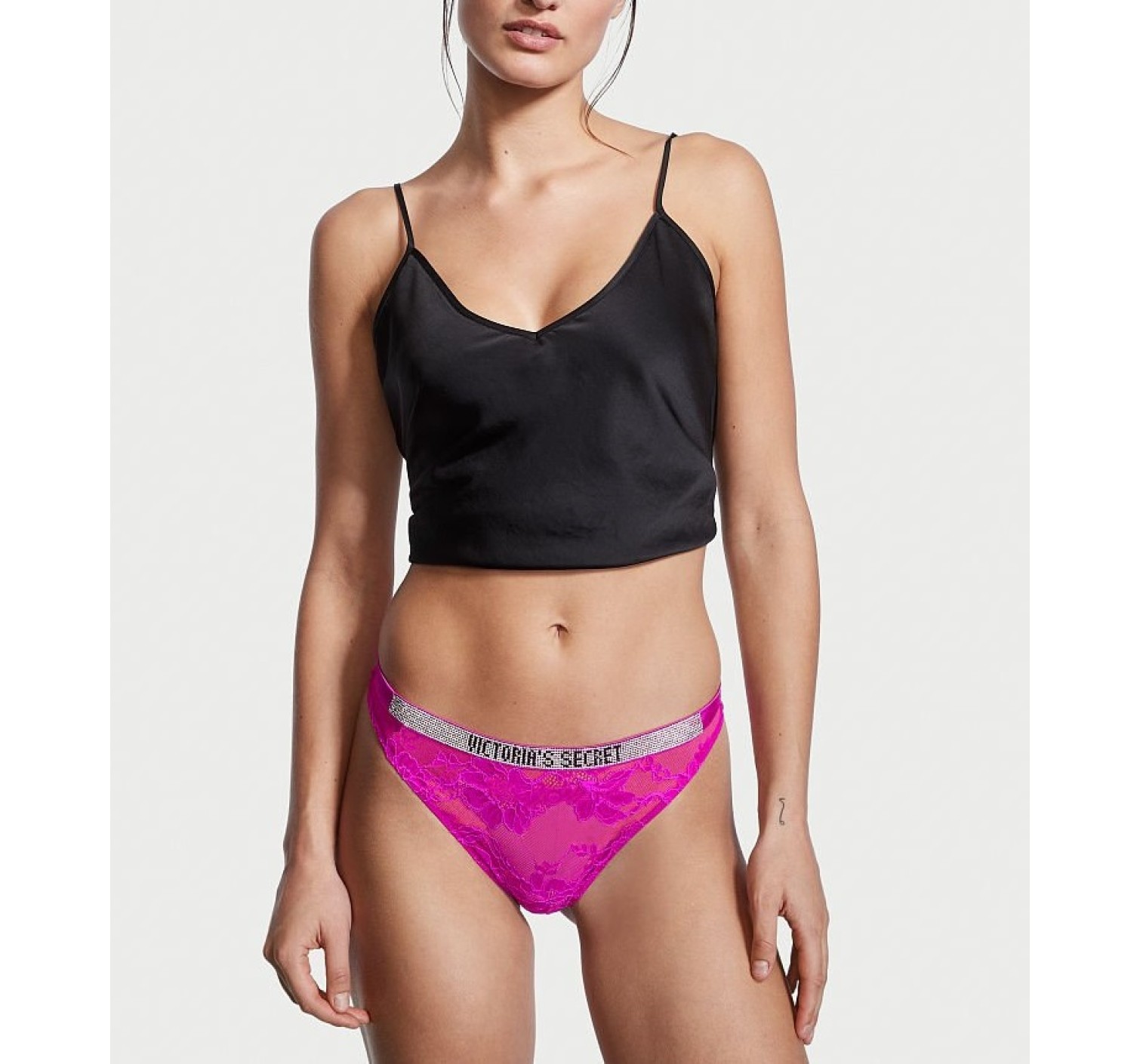 Трусики Shine Strap Lace High-Leg Thong Panty Very Fuschia
