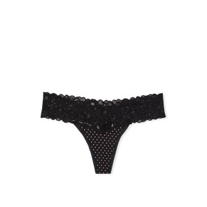 Трусики Lace Waist Thong panty Black Tiny Mini Dot