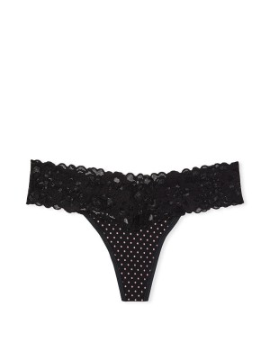 Трусики Lace Waist Thong panty Black Tiny Mini Dot