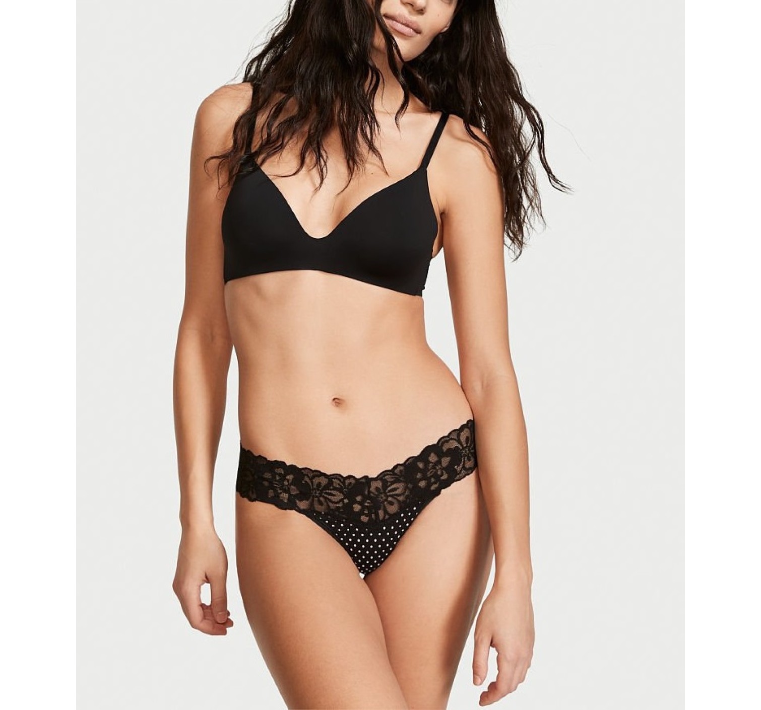 Трусики Lace Waist Thong panty Black Tiny Mini Dot