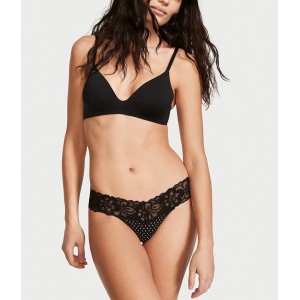Трусики Lace Waist Thong panty Black Tiny Mini Dot