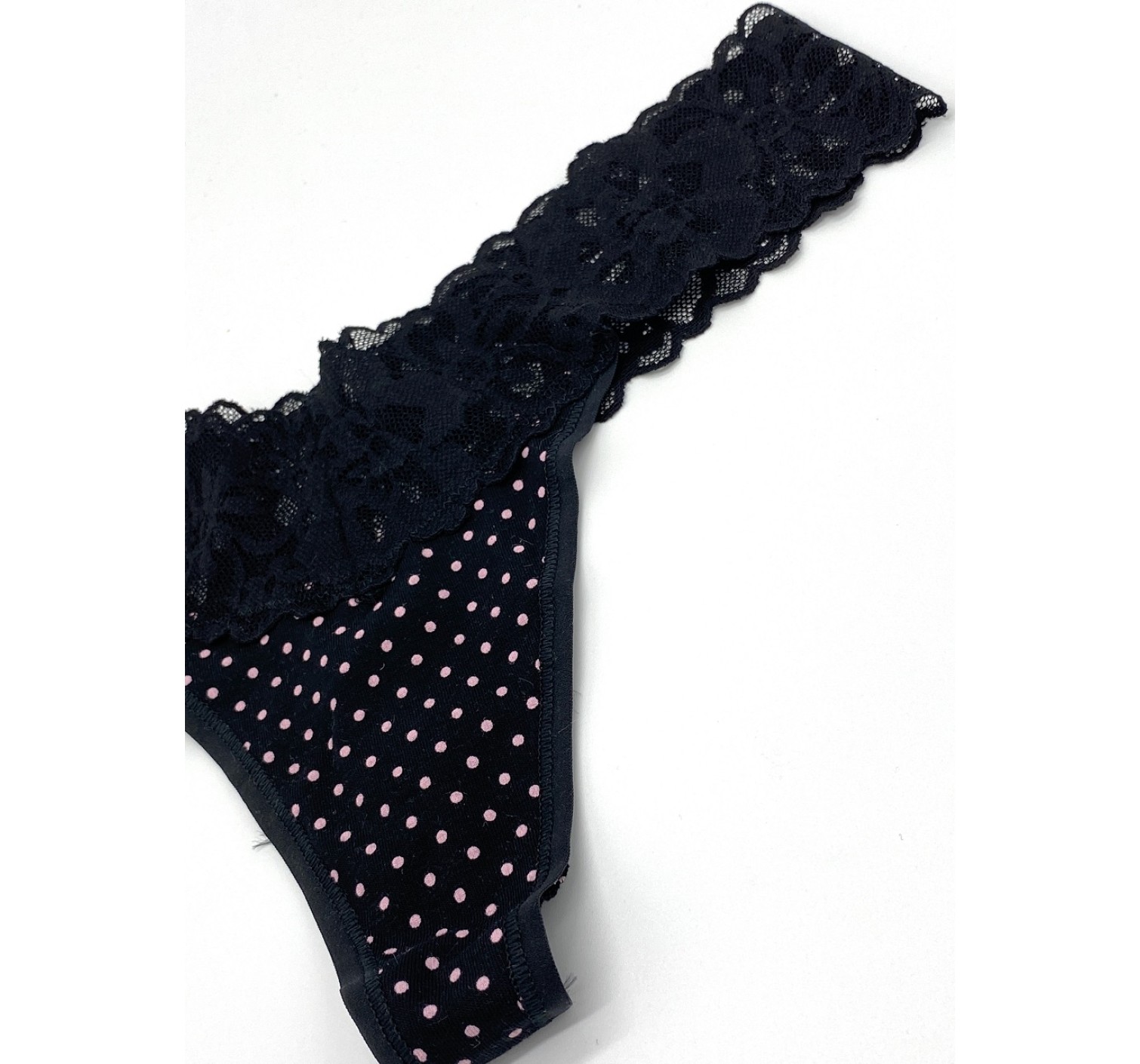 Трусики Lace Waist Thong panty Black Tiny Mini Dot