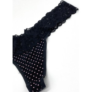 Трусики Lace Waist Thong panty Black Tiny Mini Dot