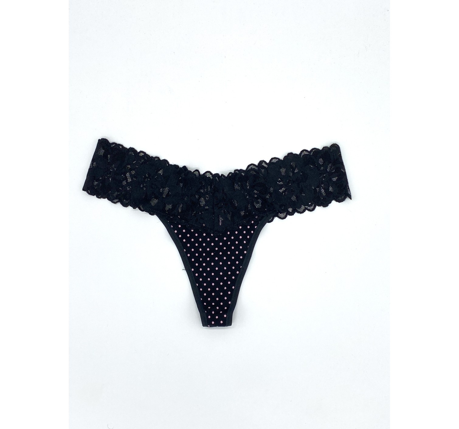 Трусики Lace Waist Thong panty Black Tiny Mini Dot