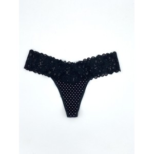 Трусики Lace Waist Thong panty Black Tiny Mini Dot