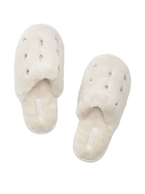 Домашние тапочки White Logo Faux Fur Slippers Victoria's Secret