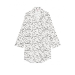 Нічна сорочка Victoria's Secret Cotton White Flannel Sleepshirt Logo