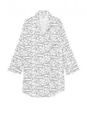 Ночная рубашка Victoria’s Secret Cotton White Flannel Sleepshirt Logo