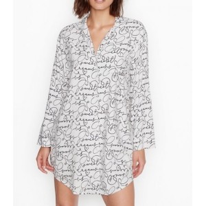 Нічна сорочка Victoria's Secret Cotton White Flannel Sleepshirt Logo