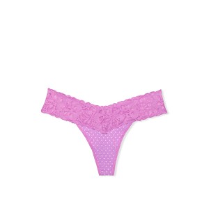 Трусики Lace Waist  Pinky Purple Tiny Dot Cotton Thong panty