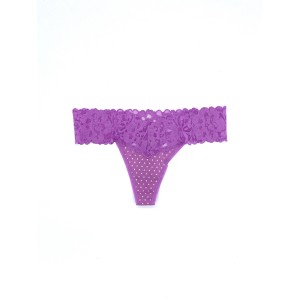 Трусики Lace Waist  Pinky Purple Tiny Dot Cotton Thong panty