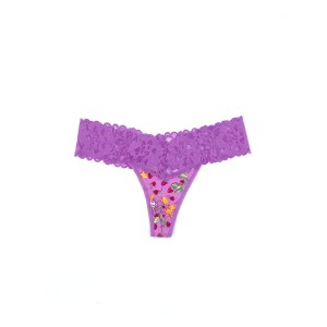 Трусики Lace Waist Cotton Thong panty Purple Strawberry