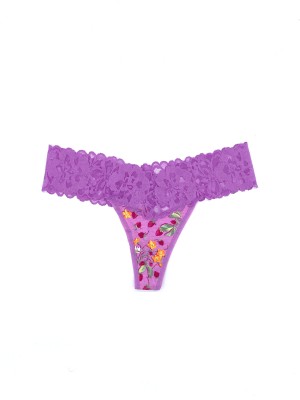 Трусики Lace Waist Cotton Thong panty Purple Strawberry