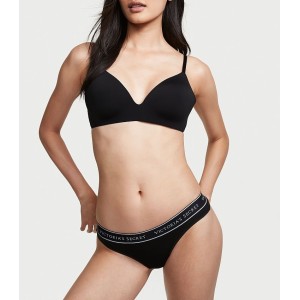 Трусики стринги Black logo Cotton Thong panty