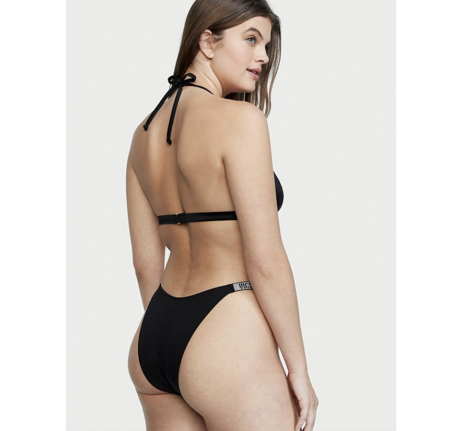 Купальник черный Triangle Shine Strap Swim Top & Thong bottom