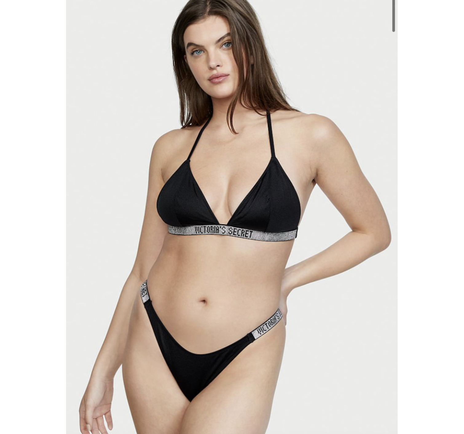 Купальник черный Triangle Shine Strap Swim Top & Thong bottom