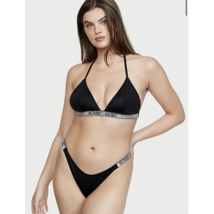 Купальник черный Triangle Shine Strap Swim Top & Thong bottom