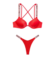 Красный купальник c двойным пушап Shine Strap SWIM Виктория Сикрет