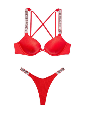Красный купальник c двойным пушап Shine Strap SWIM Виктория Сикрет