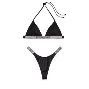 Купальник черный Triangle Shine Strap Swim Top & Thong bottom