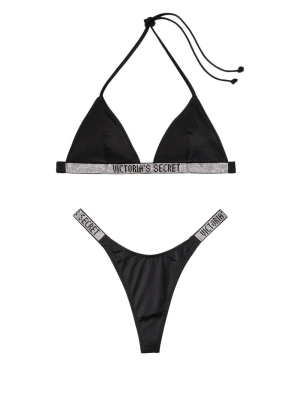 Купальник черный Triangle Shine Strap Swim Top & Thong bottom
