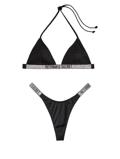 Купальник черный Triangle Shine Strap Swim Top & Thong bottom