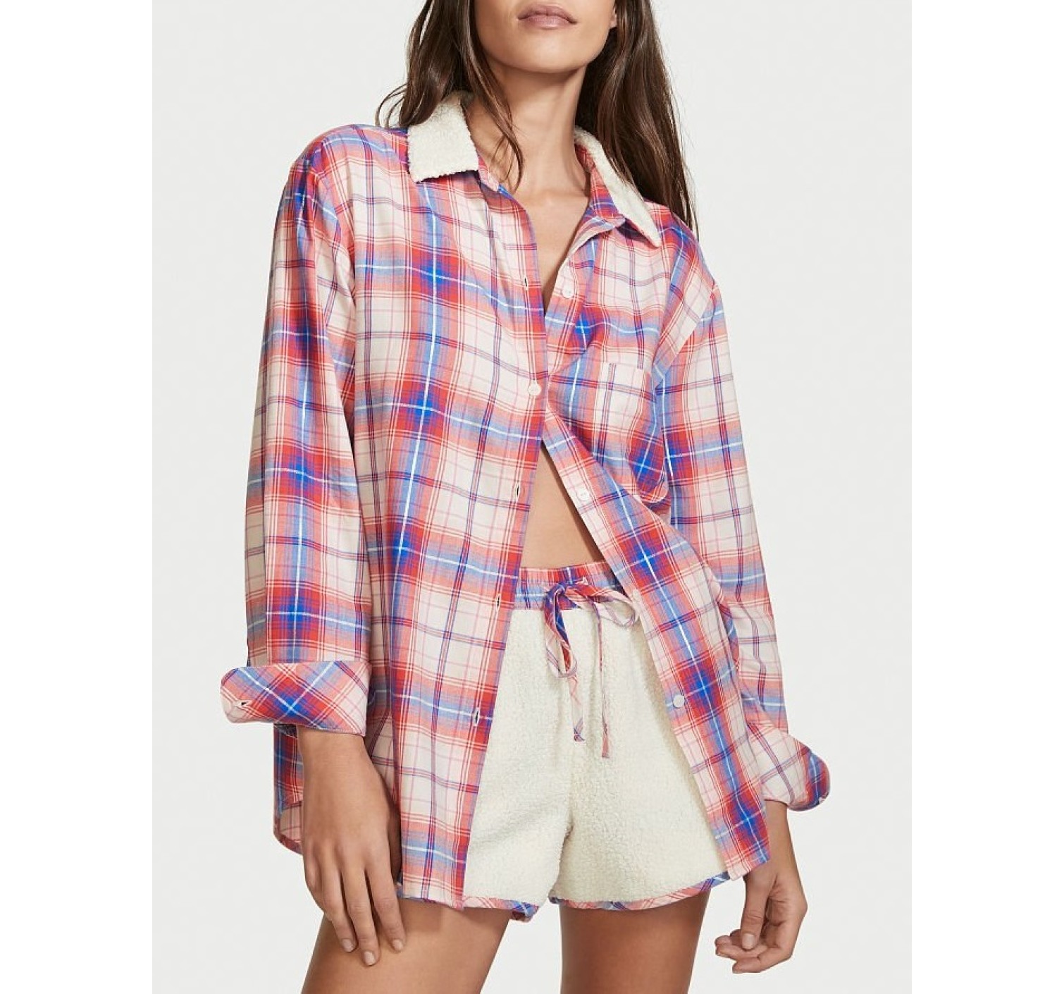 Піжама Plush Fleece Long-Sleeve Flannel PJ Set Pink Plaid