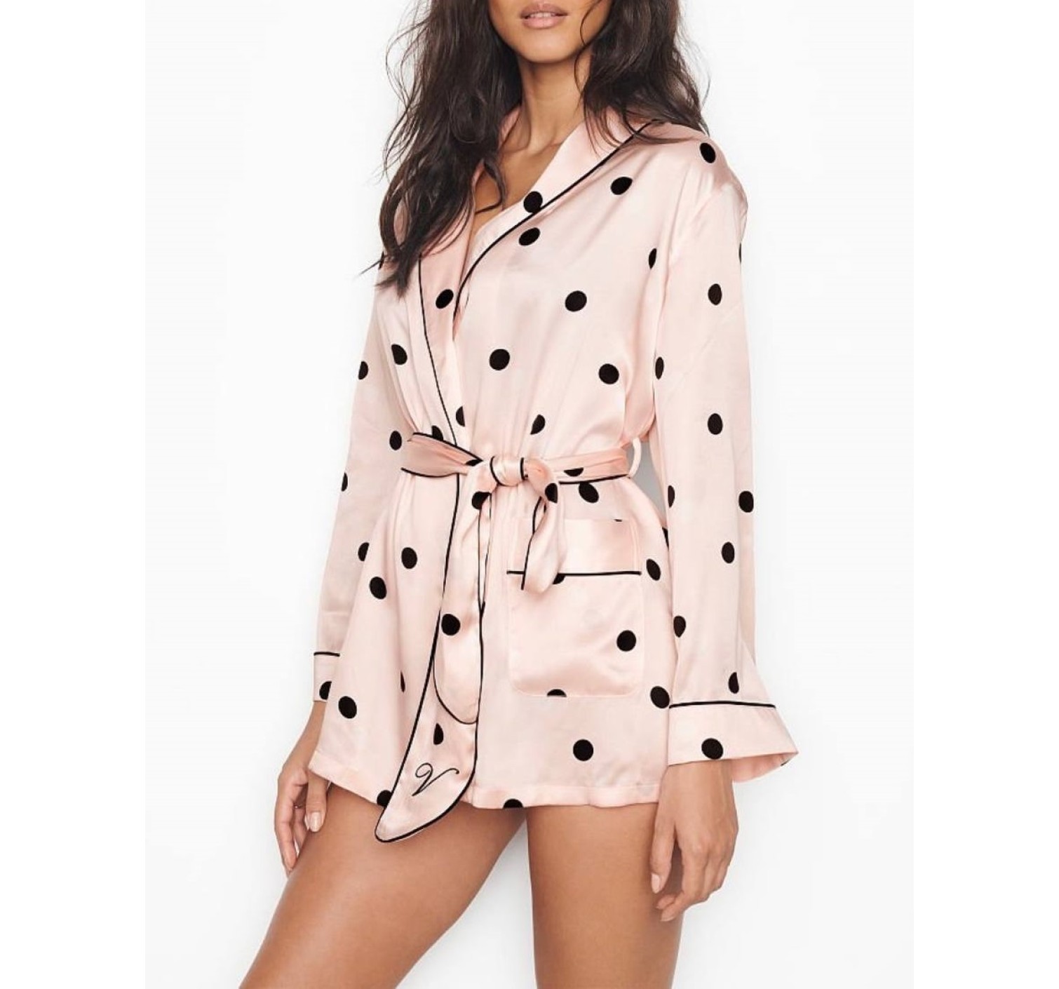 Шелковый халат Виктория Сикрет Silk Robe Pink & Black dot 