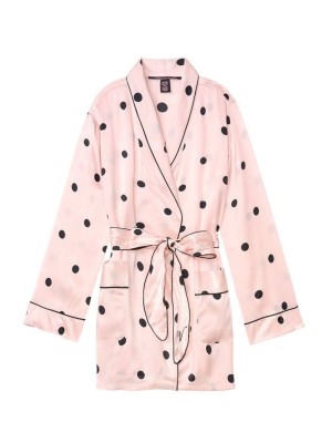 Шелковый халат Виктория Сикрет Silk Robe Pink & Black dot 