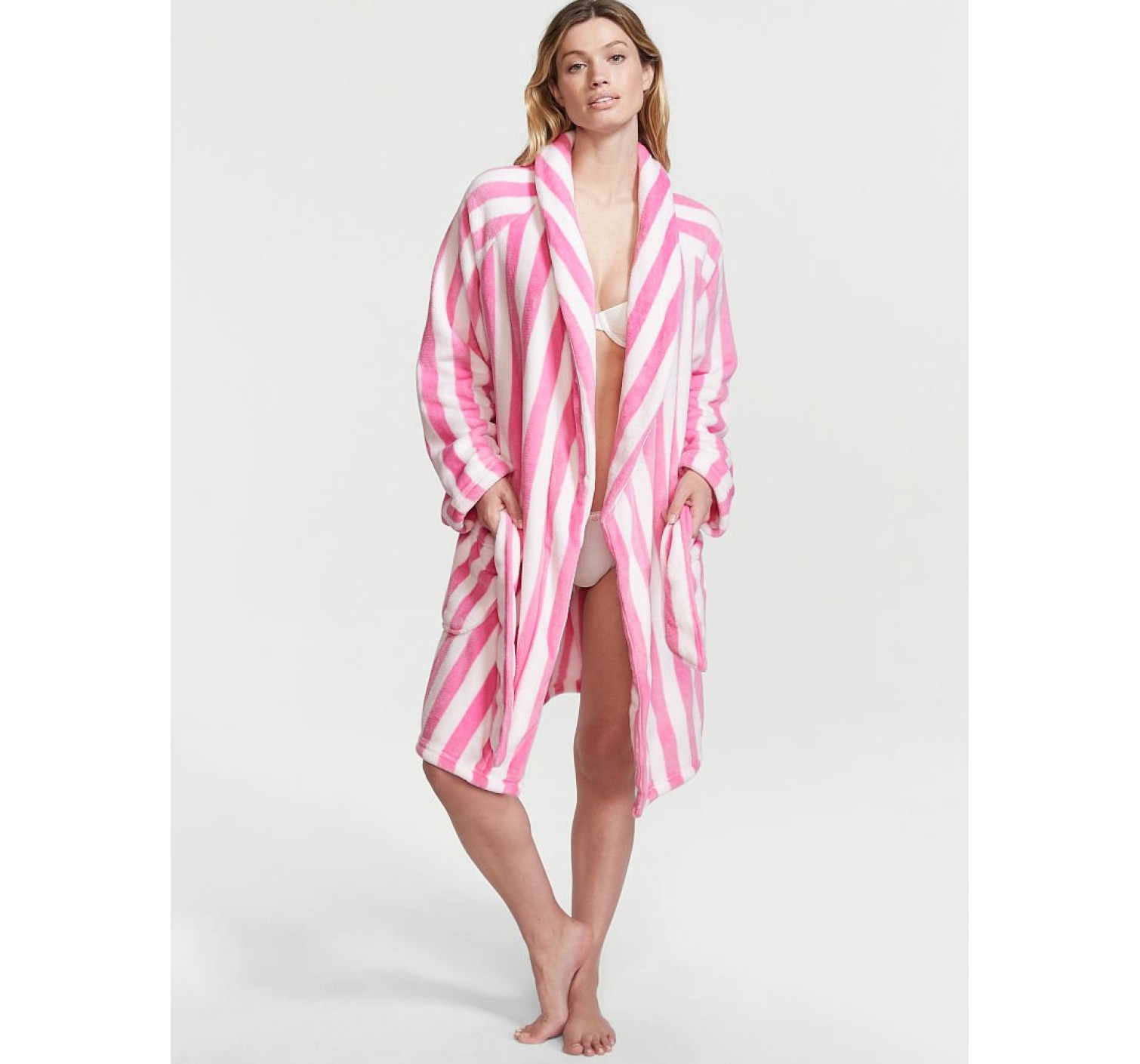 Плюшевый Халат Victoria's Secret Short Cozy Robe Pink Stripes