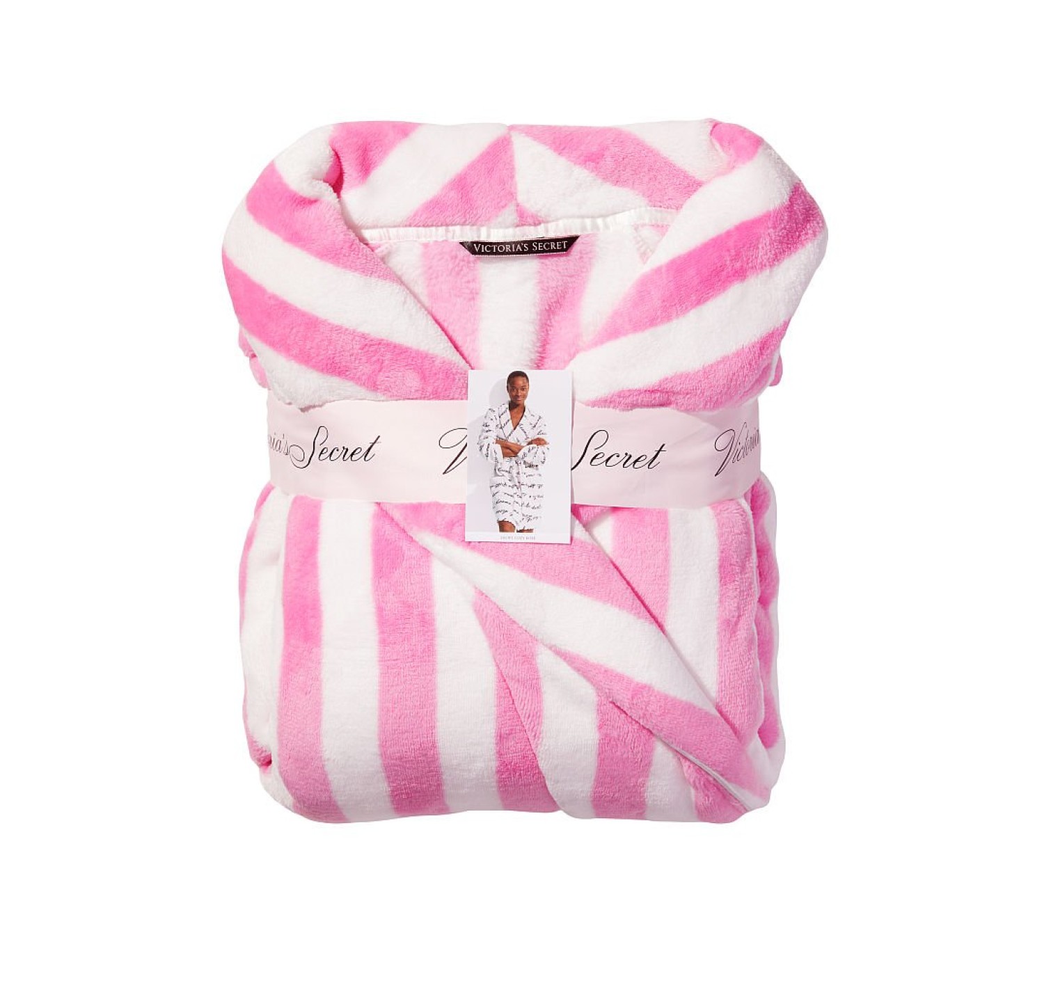 Плюшевый Халат Victoria's Secret Short Cozy Robe Pink Stripes