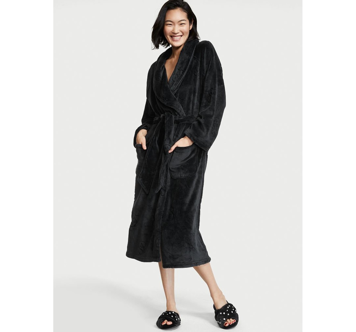 Халат Long Cozy Robe Black Logo Victoria’s Secret 