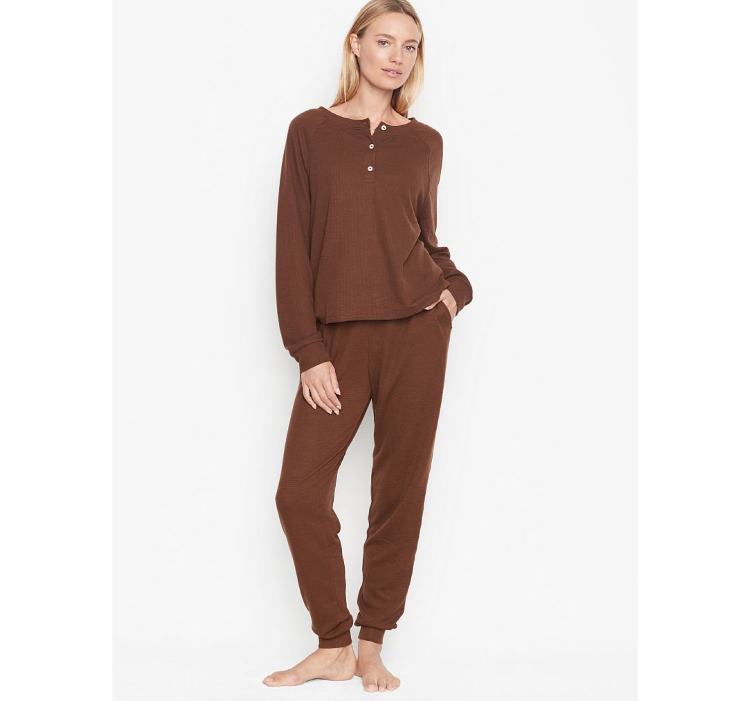 Піжама Glow Waffle Henley and Jogger Set Milk Chocolate