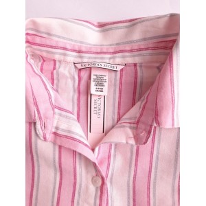 Пижама Victoria’s Secret Flannel long-sleeve Short PJ Set Pink Stripes