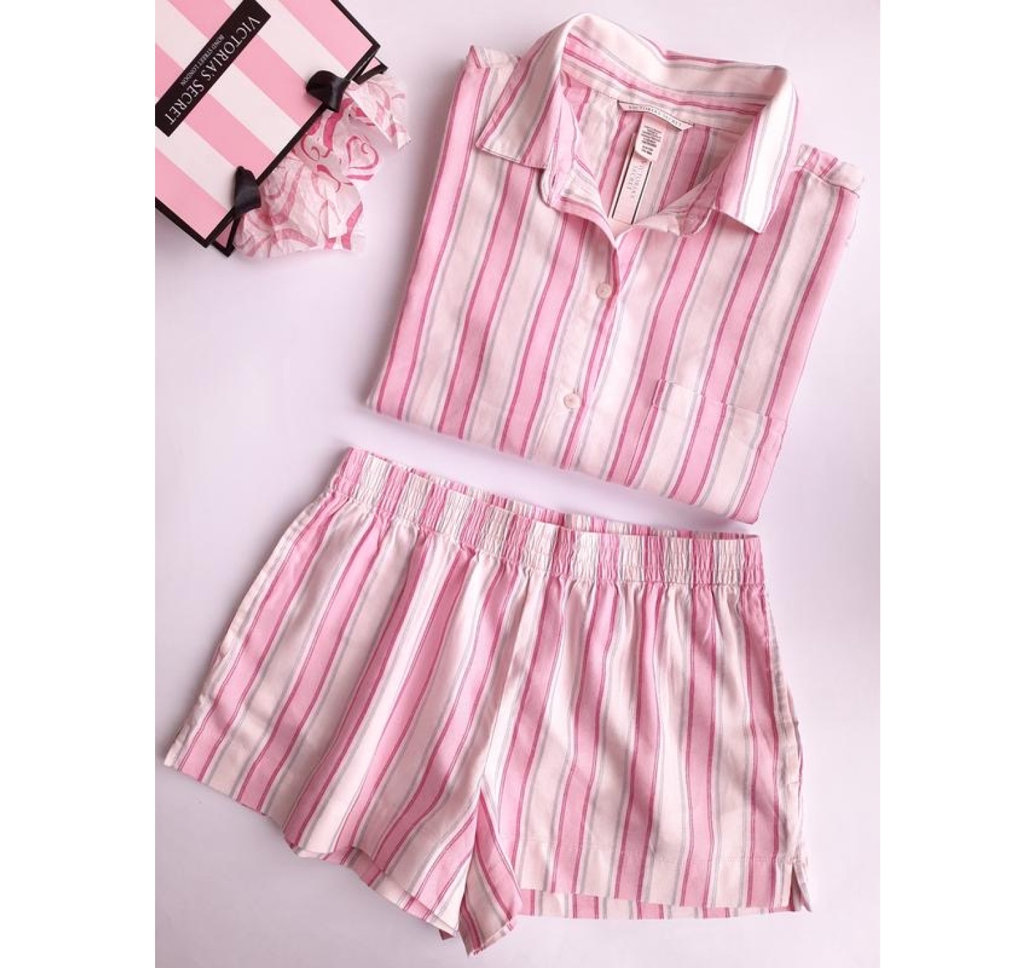 Пижама Victoria’s Secret Flannel long-sleeve Short PJ Set Pink Stripes