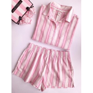 Пижама Victoria’s Secret Flannel long-sleeve Short PJ Set Pink Stripes