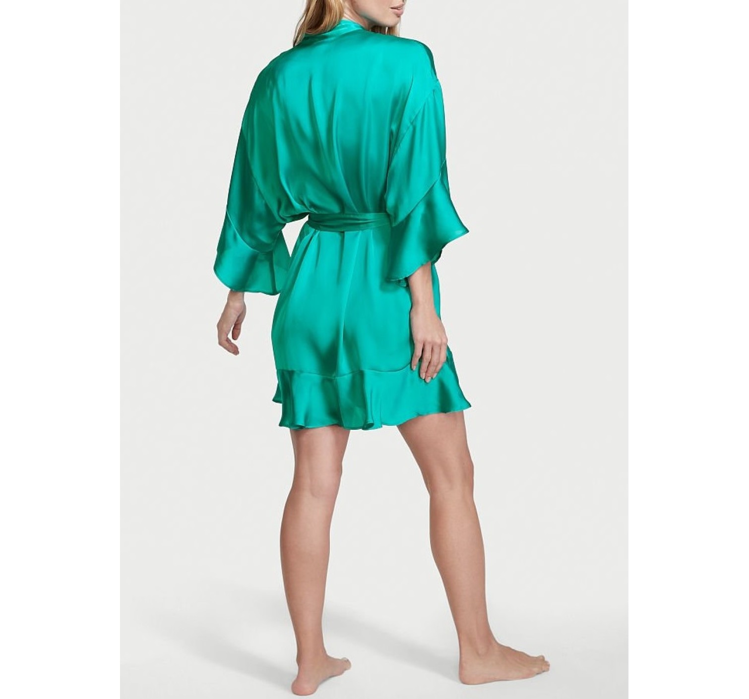 Сатиновый халат Виктория Сикрет Flounce Satin Robe Tiffany blue