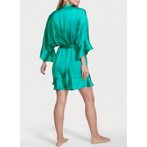 Сатиновый халат Виктория Сикрет Flounce Satin Robe Tiffany blue