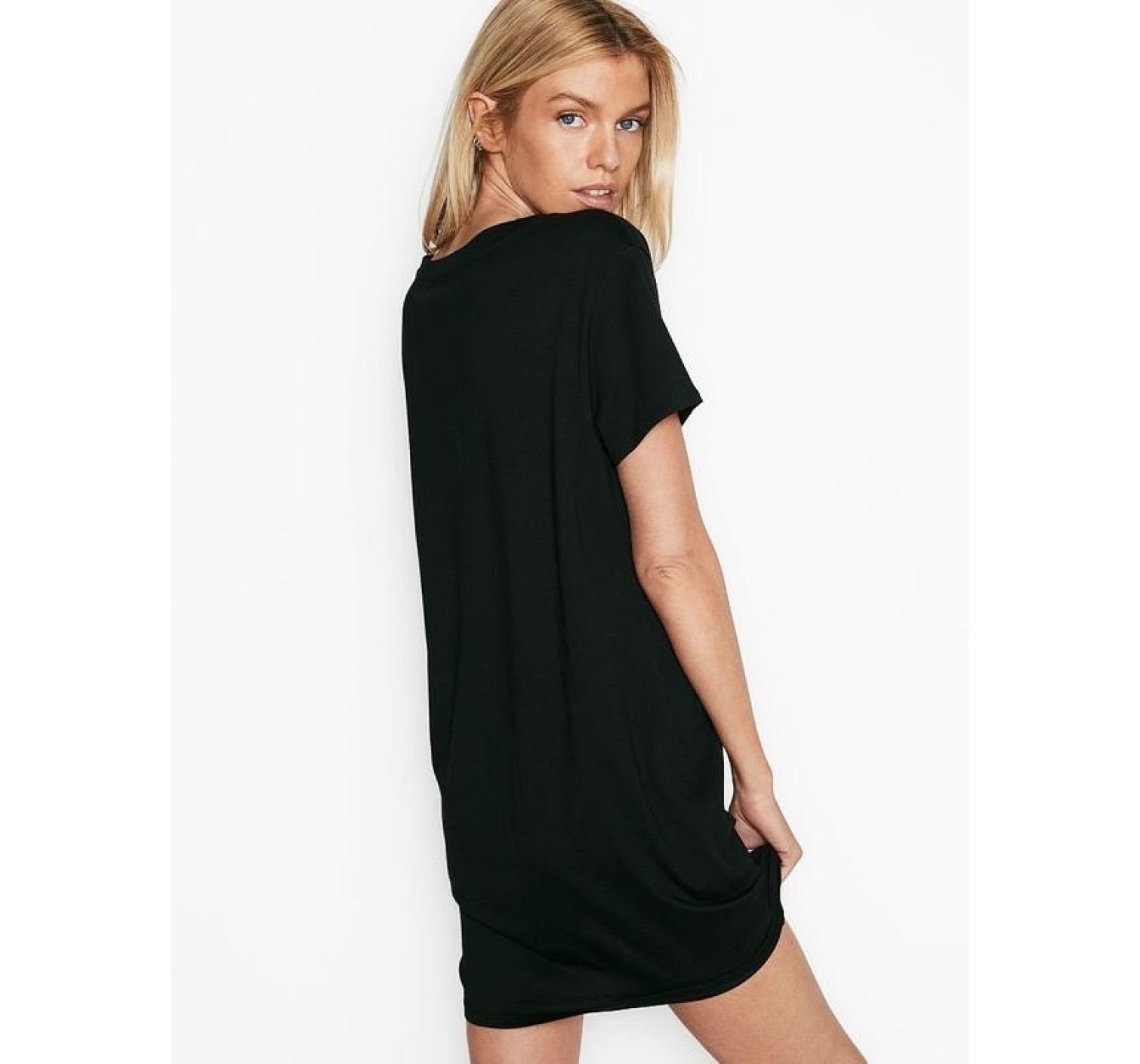 Нічна сорочка Black Cotton Sleepshirt V logo