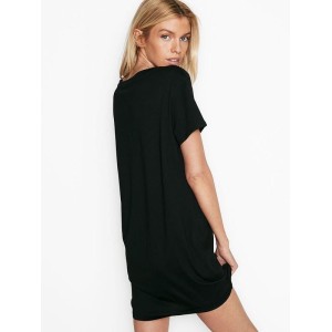 Нічна сорочка Black Cotton Sleepshirt V logo