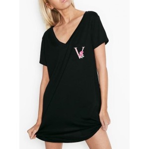 Нічна сорочка Black Cotton Sleepshirt V logo
