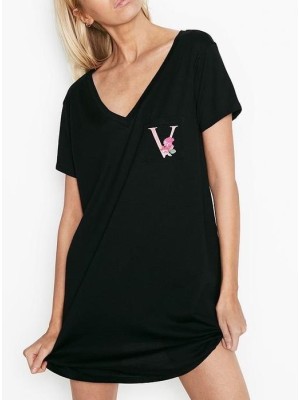 Ночная рубашка Black Cotton Sleepshirt V logo
