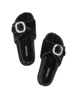 Домашние тапочки Faux Fur Rhinestone Buckle Slide
