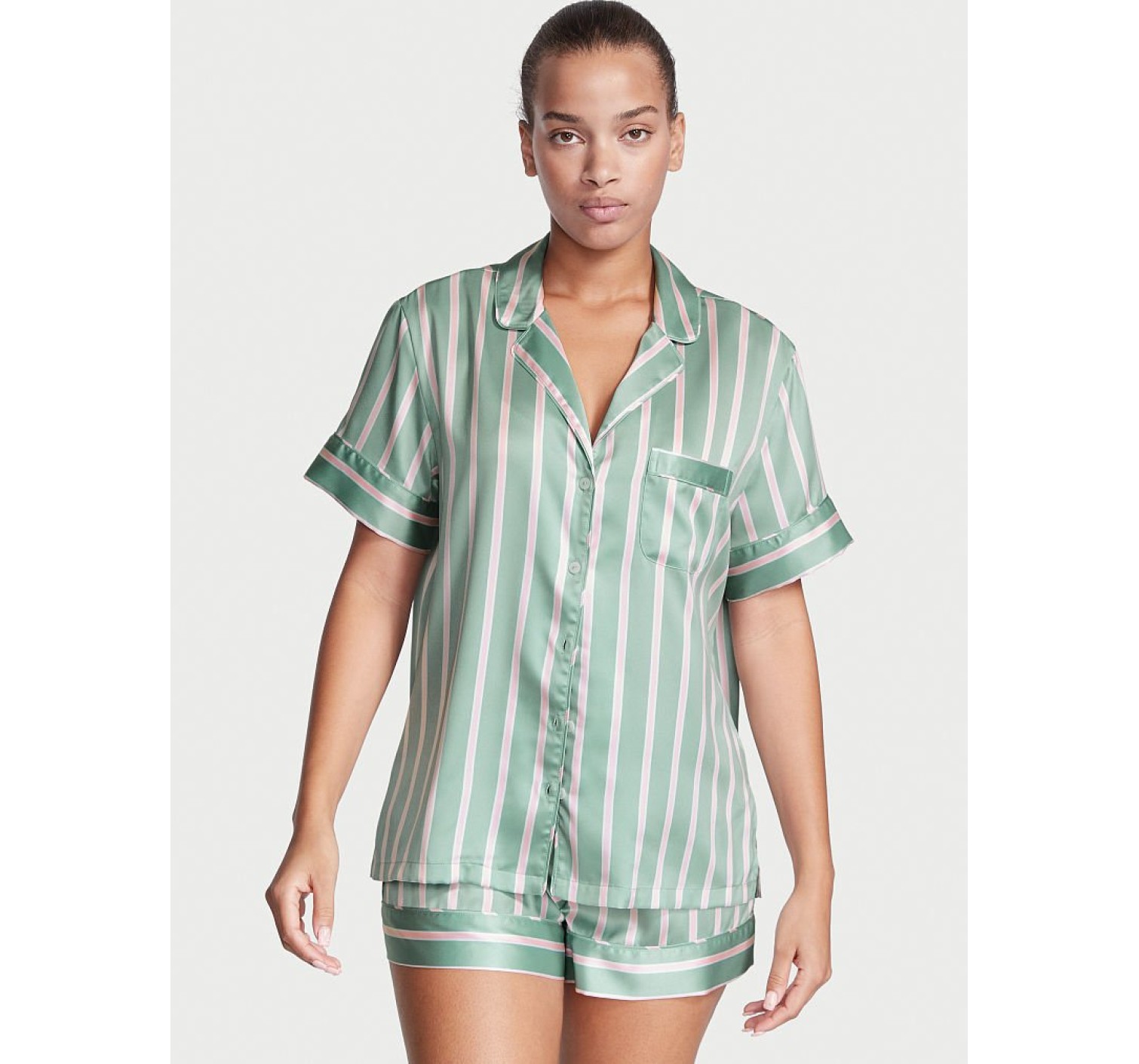 Пижама Satin Short PJ Set Dusty Sage Stripe Victoria’s Secret 